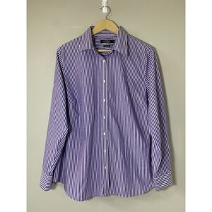 Lauren Ralph Lauren Black Label Purple Striped Button Up Women 1X Non Iron Shirt